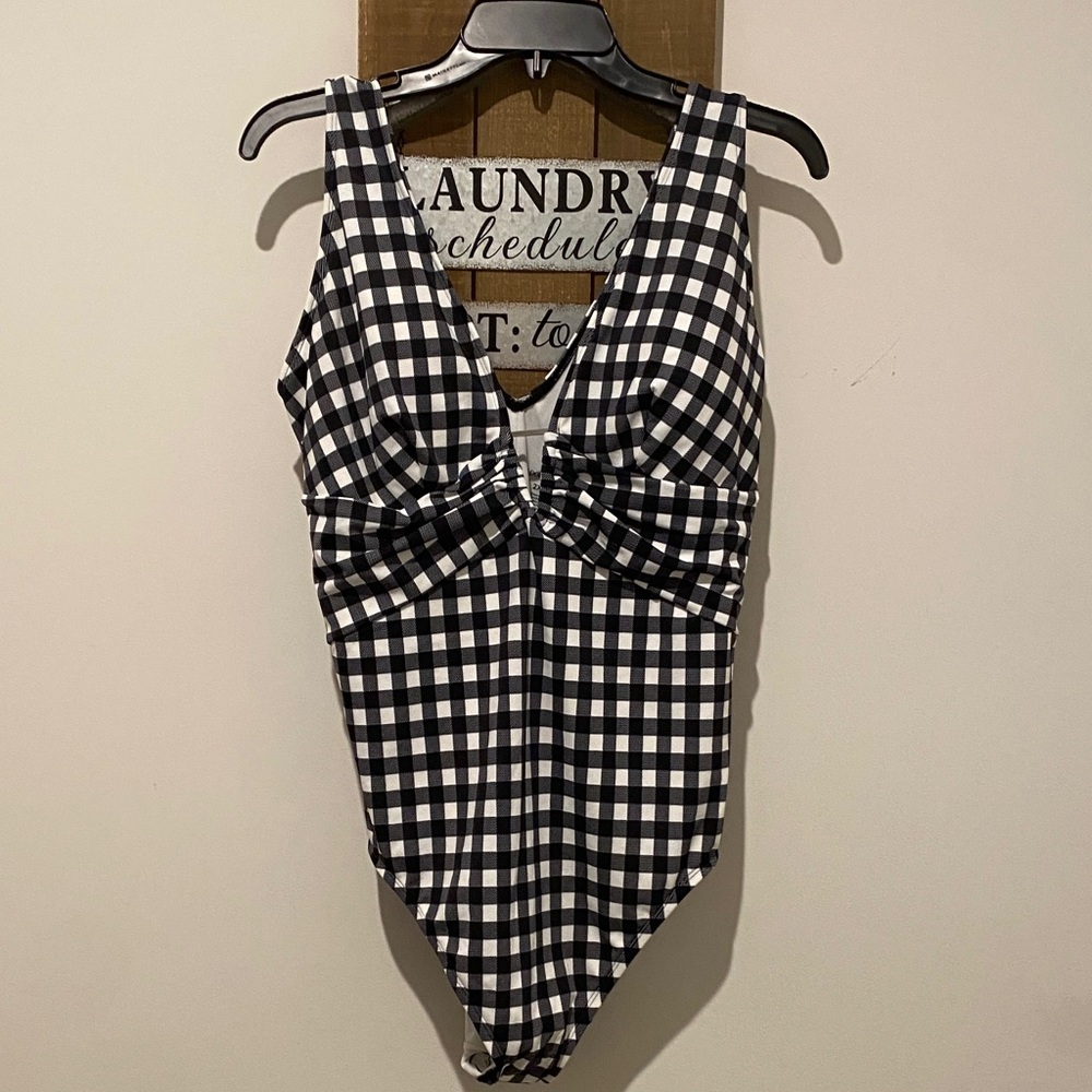 Adore Me Black and White Checkered One Piece Swimsuit
